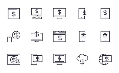 Set of Internet banking, Mobile banking, Online financial vector icon illustration