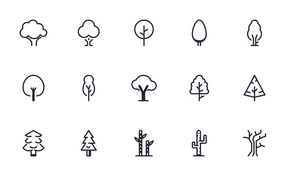 Set of Tree, Forest, Nature vector icon illustration