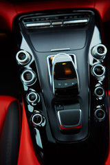 Detail of modern car interior, gear stick