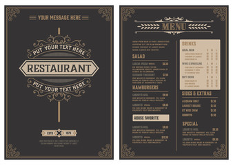 Retro template for  restaurant menu design. Vector layered. - obrazy, fototapety, plakaty