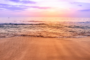 Sunset beach, sea scape, evening beach view, vintage warm light, Southern Thailand, holiday...