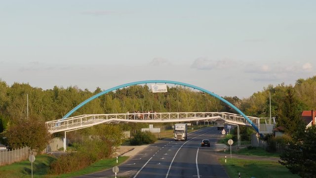 Gyorszentivan 09 27 2019 During trucks go through the newly opened bridge Imre Kálmán