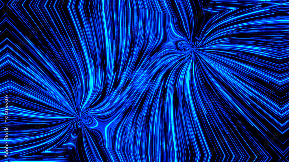 Wall mural abstract light background. bright luminous glowing lines. 3d rendering dynamic lights shape on dark 