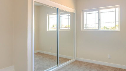 Panorama frame Bright empty bedroom clean inside