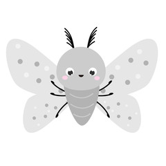 Cartoon moth. Cute insect character. Vector illustration