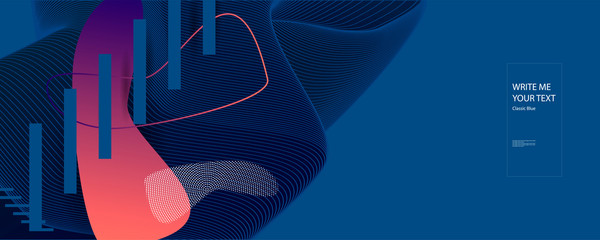 Abstract background futuristic elements on Classic Blue color banner geometric blue gradient texture with lines