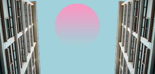 Beautiful abstract surreal landscape collage concept, contemporary colors and mood social background.