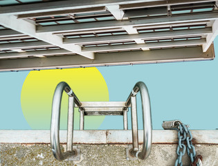 Beautiful abstract surreal ladder  landscape  space collage concept, contemporary colors and mood...