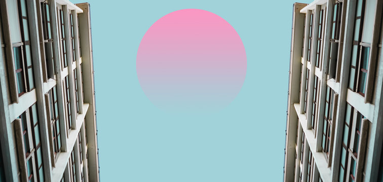 Beautiful abstract surreal landscape collage concept, contemporary colors and mood social background.