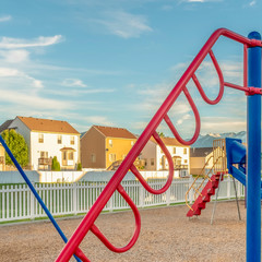 Square frame Fun playground for children with colorful slides swings and climbing bars