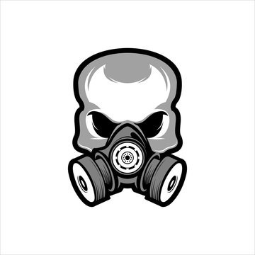 the skull wears a double filter logo chemical mask design