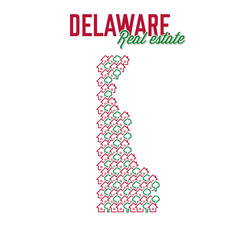 Delaware real estate properties map. Text design. Delaware US state realty concept. Vector illustration