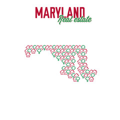 Maryland real estate properties map. Text design. Maryland US state realty concept. Vector illustration
