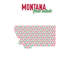 Montana real estate properties map. Text design. Montana US state realty concept. Vector illustration