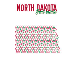North Dakota real estate properties map. Text design. North Dakota US state realty concept. Vector illustration