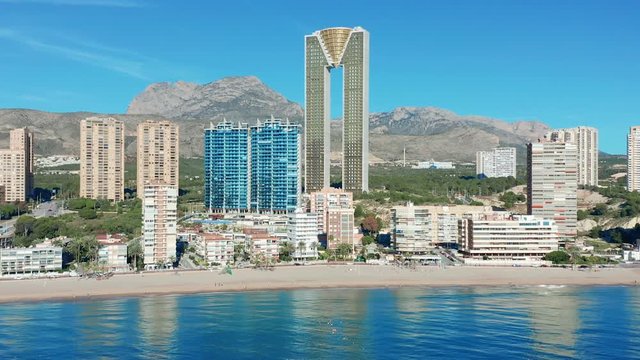 Aerial skyline of Benidorm, Spain. Benidorm seaside.