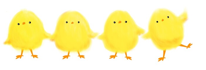 collection of cute cartoon yellow chicks for Easter on white background © Sasha Al
