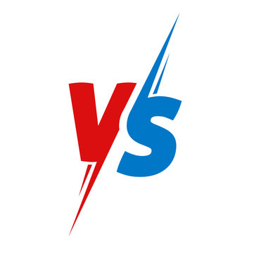 Vs icon logo or versus battle fight match game contest logotype text vector, challenge compare flat cartoon red blue color symbol design emblem isolated image