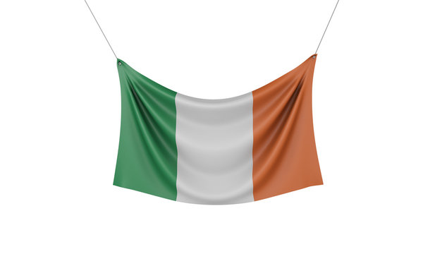 Ireland National Flag Hanging Fabric Banner. 3D Rendering