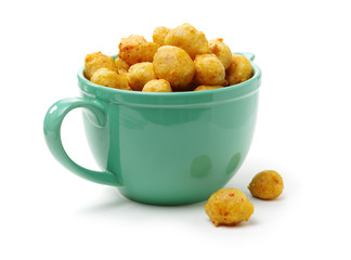 Croquette is food from potato wadding containing minced meat that is seasoned and mixed with vegetables. Indonesia, jajanan on white 