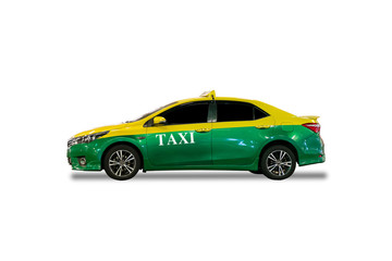 Thai taxi in green yellow color isolated on white © Thodsapol
