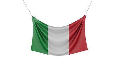 Italy national flag hanging fabric banner. 3D Rendering