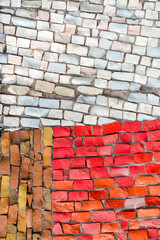 Fototapeta premium white, sandy and red colorful surface of ceramic stones. smalt mosaic with high resolution for background. abstract pattern for design