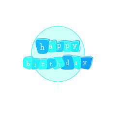 Vector image of birthday greetings dominated by blue.