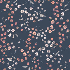 Cute hand drawn floral seamless pattern, doodle field of flowers, great for textiles, banners, wallpaper, wrapping - vector design