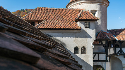 the top of the Bran castle seen from an old window. beautiful view.