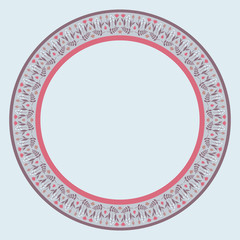 Decorative plate with round floral ornament. Circular floral frame with wild flowers and tulips.