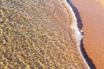Clear water texture in blue. Background of the ocean and the sea backlit by the sun. Natural water