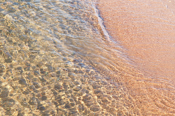 Clear water texture in blue. Background of the ocean and the sea backlit by the sun. Natural water