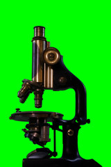 Old microscope - green background for alpha