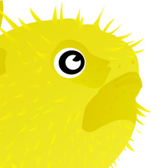 Illustration of Yellow Puffer Fish Cartoon, Cute Funny Character, Flat Design