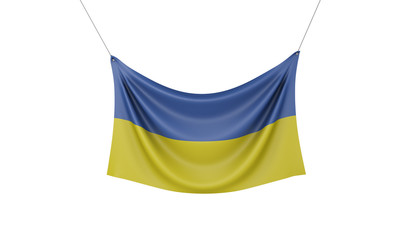 Ukraine national flag hanging fabric banner. 3D Rendering
