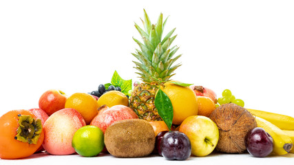 Mix of Fresh Organic Fruits isolated on white background