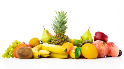 set of different fruits isolated on white background