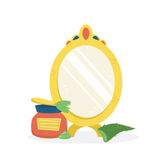 Cream in a jar with aloe Vera and a mirror. Creative vector illustration.
