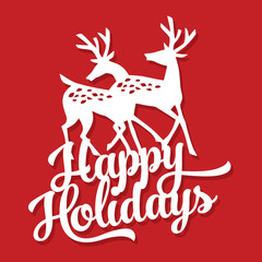 Vintage Twin Reindeer Happy Holidays Paper Cut