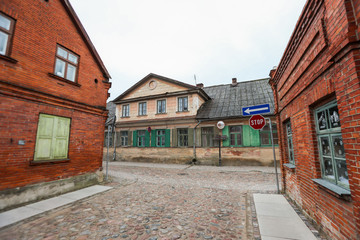 Old houses located in small Latvia countryside city Goldingen.
