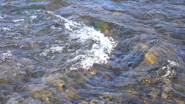 Mountain river at sunset, slow motion