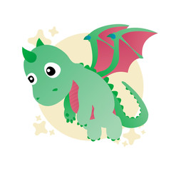 Illustration of Green Dragon Cartoon, Cute Funny Character, Flat Design