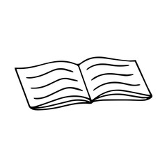 Doodle style Opened notebook, book or magazine. Black-white vector illustration. The element is drawn by hand and isolated on a white background. Notebook, diary for business and notes