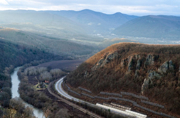 road in mountains at sunset