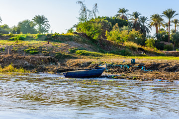 Fototapeta na wymiar Old boat near the bank of the Nile river