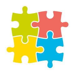 Fototapeta premium 4 colorful jigsaw puzzle pieces. Team cooperation, teamwork or solution business theme. Simple flat vector illustration