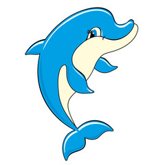 Illustration isolated on white background. Cartoon cute baby dolphin smiling.