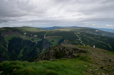 View of landcape from the Snezka hill in summer, Krkonose - Czech Republic