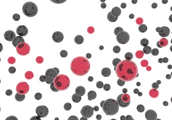 Red-black balls fly. Spheres are randomly scattered on white background. Virus in blood, an infectious disease. 3d render illustration.